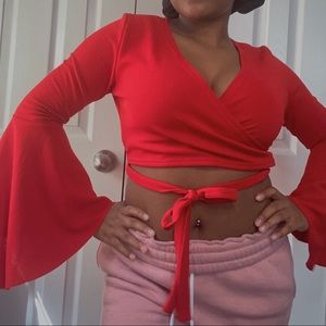 Wide Arm Red Wrap Top